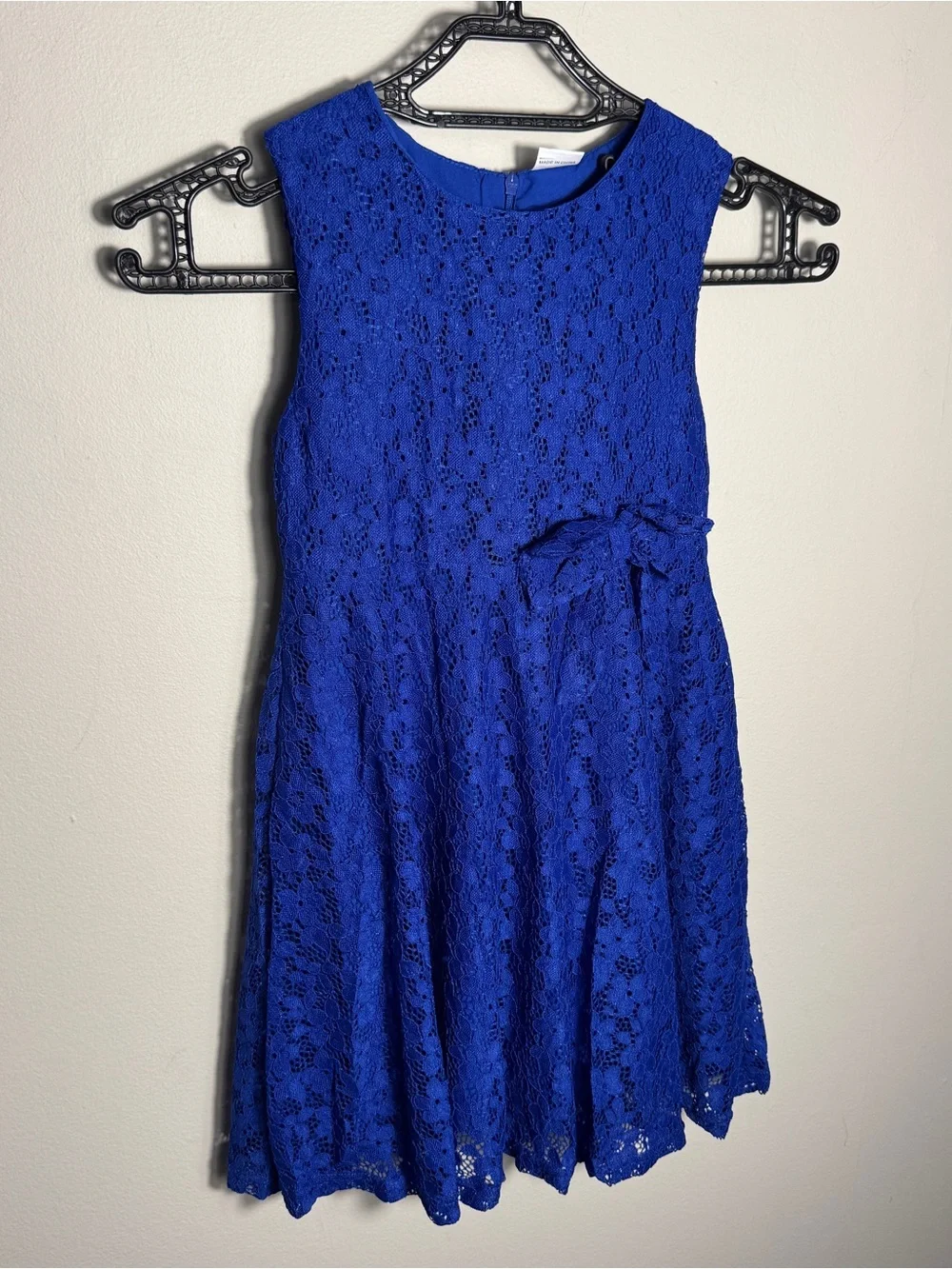 Saeaby Girls 6/7 Royal Blue Floral Lace Bow Party Dress NWT